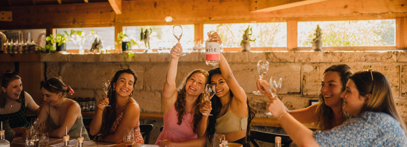 Ladies enjoying dinking Wise Wine